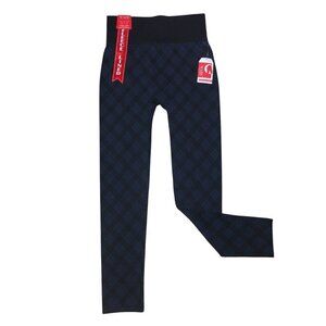 Maze Collection High Waisted Leggings 1X/2X, Black & Blue Plaid, Warm & Cozy.